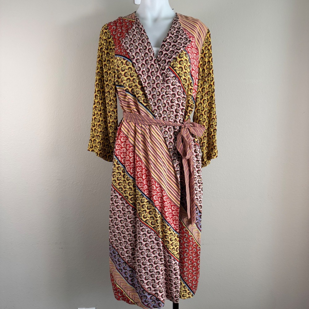 New Cabi Poet Jacket Small Patchwork Kimono Wrap Duster Boho Festival Pockets
